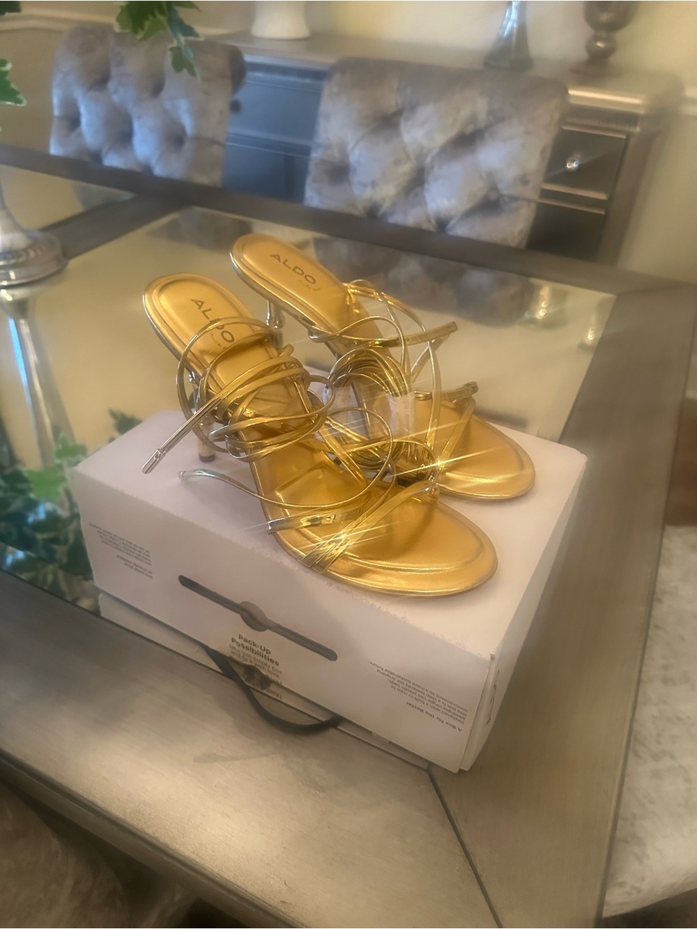 ALDO Metallic Gold Strappy High Heel Sandals